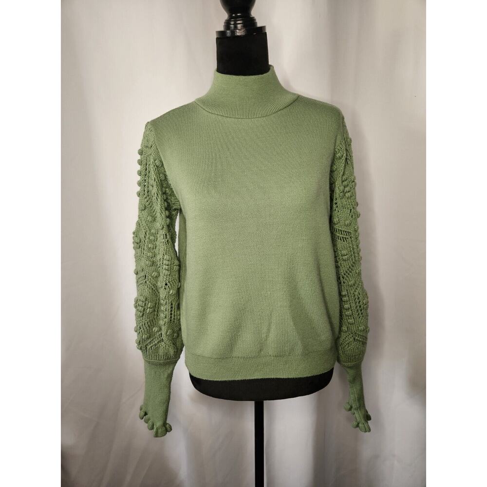 AQE Fashion Half Turtleneck Balloon Lace Sleeve Mint Green Size EU Small